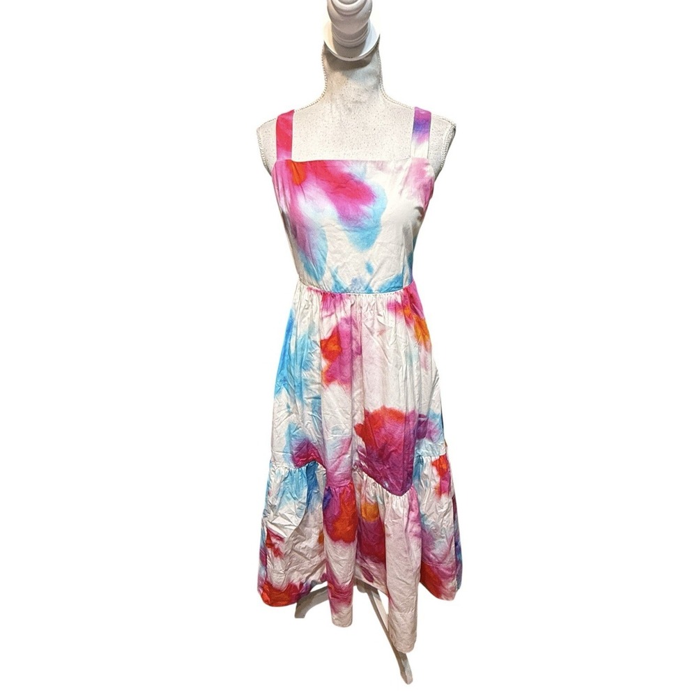 Tanya Taylor Gia Midi Dress Women 20 Plus Pink Sleeveless Tie Dye Party Beach